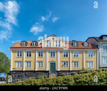 KARLSHAMN, SWEDEN - AUGUST 24, 2019: A typical wooden townhouse from the Swedish town of Karlshamn. Stock Photo