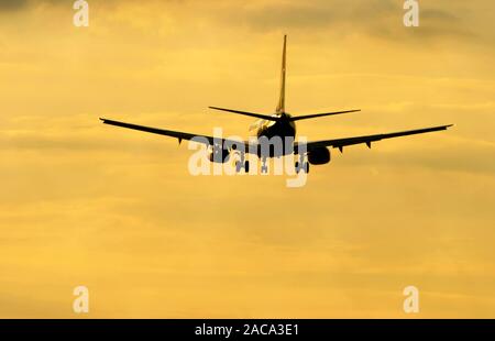 Airplane landing Stock Photo