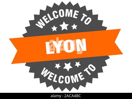 Lyon sign. welcome to Lyon orange sticker Stock Vector