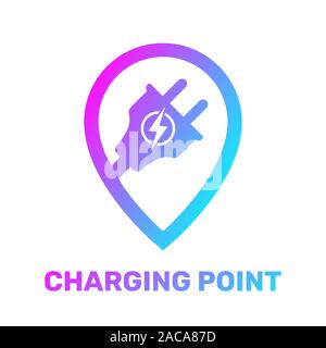 Electric charging point. Map pointer, location of charge station. Electric Pin Icon Logo Design Element. EPS 10. Stock Vector