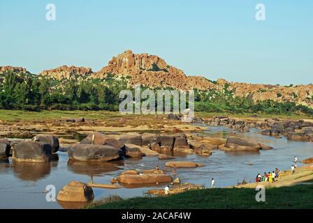 Granite rocks on the river Tungabhadra, Hampi, Karnataka, India Stock Photo