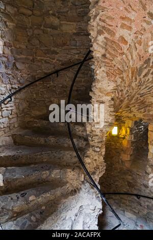 England, Kent, Medway, Rochester, Rochester Castle, Interior View of Medieval Circular Staircase Stock Photo