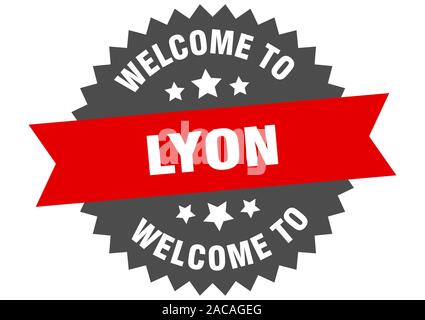 Lyon sign. welcome to Lyon red sticker Stock Vector