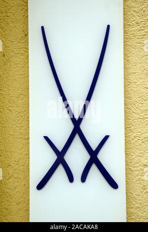Trademark of Meissner Porzellan, 2 blue, crossed swords Stock Photo
