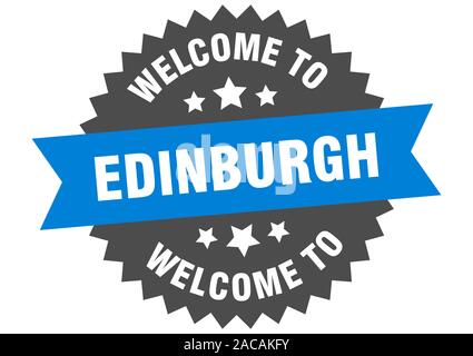 Edinburgh sign. welcome to Edinburgh blue sticker Stock Vector