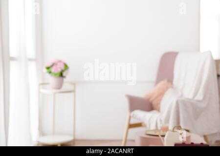 Blur background interior design, scandinavian minimalistic classic pink living room. Stock Photo