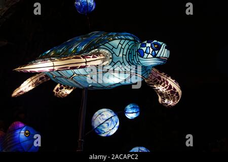 Paris, France. 1st Dec, 2019. 'Ocean on the way to enlightenment', festival of lights of Jardin des Plantes in Paris, France. Stock Photo