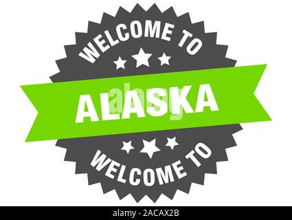 Alaska sign. welcome to Alaska green sticker Stock Vector