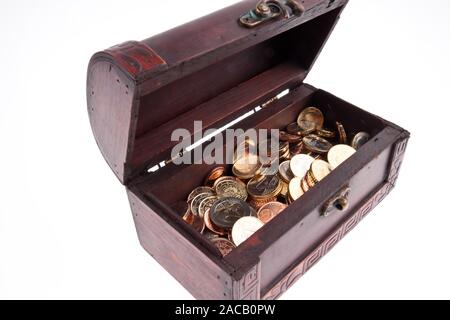 Treasure chest with Euro coins Stock Photo