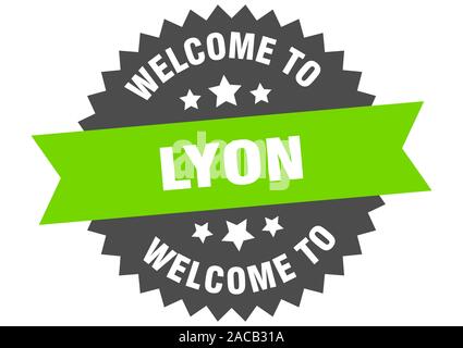 Lyon sign. welcome to Lyon green sticker Stock Vector