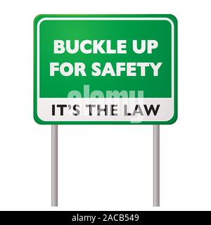 Buckle up road sign Stock Photo