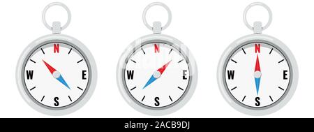 Compass flat vector set isolated on white background. Stock Vector