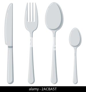 Cutlery flat design icon set isolated on white background. Stock Vector