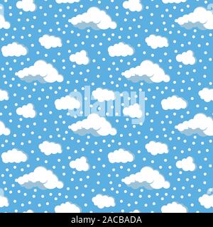 Clouds, sky and snow vector flat design seamless pattern. Stock Vector