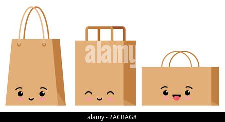 Emoji character packaging for goods set isolated on white background. Stock Vector