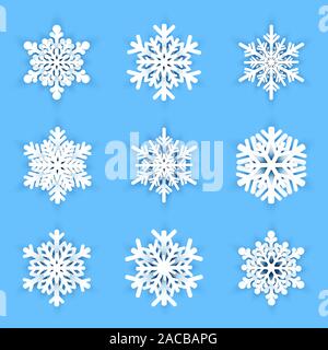 Snowflakes set on blue background. Vector illustration Stock Vector