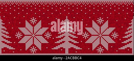 Red and white christmas seamless pattern background with pine trees and snowflakes vector Stock Vector