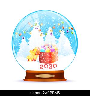 Snow globe with colorful christmas balls isolated on white background vector Stock Vector