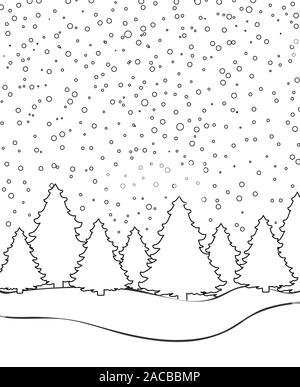 Winter landscape for coloring book page vector Stock Vector