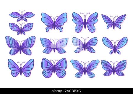 Butterfly seamless pattern. Butterflies with different blue wings fly. Abstract surface design. Vector hand drawn stock illustrations. Colorful magic Stock Vector