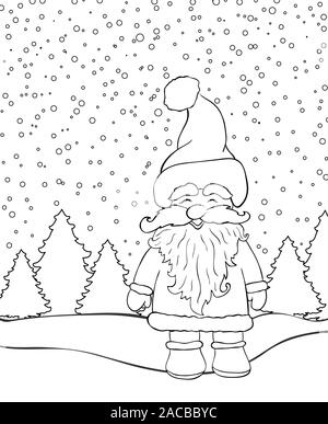 Christmas background with santa and pine trees for coloring book page vector Stock Vector