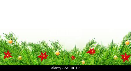 Christmas background with branch, poinsettia and balls Stock Vector