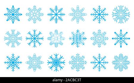 Set of blue snowflakes isolated on white background. Vector illustration Stock Vector