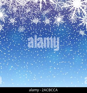 Winter background with snowflakes on blue. Vector illustration Stock Vector