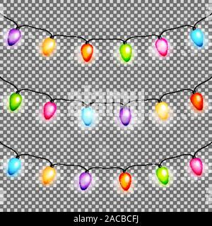 Christmas light bulbs garlands on transparent background vector Stock Vector