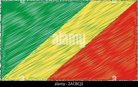Vector Drawing of Sketch Style Congo Democratic Republic Flag Stock ...