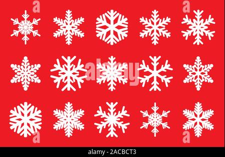 Snowflakes set on red background. Vector illustration Stock Vector