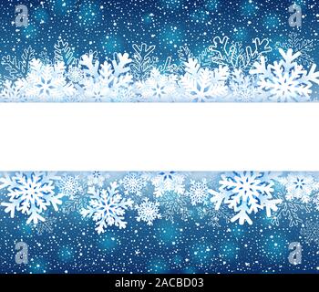 Winter frame with paper snowflakes on blue. Vector illustration Stock Vector