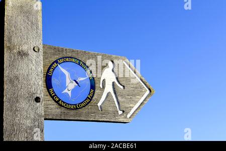 BULL BAY, ANGLESEY - NOVEMBER 29, 2019 Anglesey Coastal path Sign Stock Photo