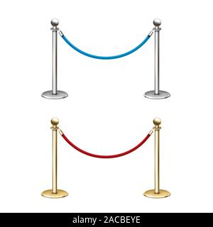 Gold and silver rope barrier. 3D realistic vector illustration on a white background. Stock Vector