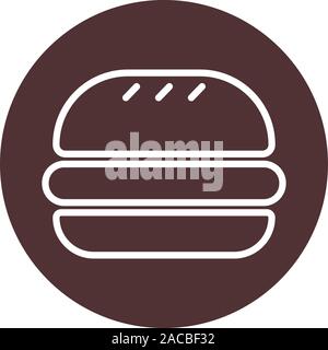 Burger icon in circle. Hamburger icon vector. Brown classic burger sign Stock Vector