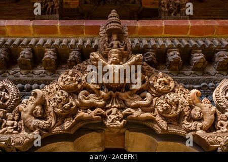 Wood carving details of the Vishwanath Temple on Patan Durbar Square, one of the major tourist attractions of town Stock Photo