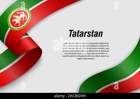 Waving ribbon or banner with flag of Tatarstan. Region of Russia. Template for poster design Stock Vector