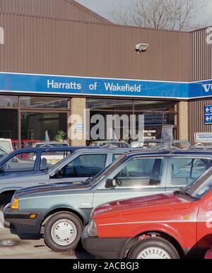 Volvo Car dealership, in Wakefield, in 1988, West Yorkshire, Northern England, UK Stock Photo