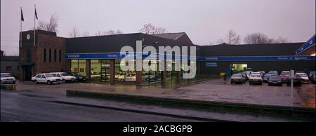 Volvo Car dealership, in Wakefield, in 1988, West Yorkshire, Northern England, UK Stock Photo