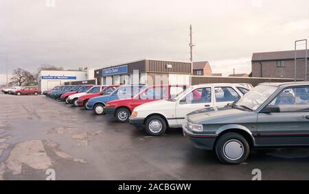 Volvo Car dealership, in Wakefield, in 1988, West Yorkshire, Northern England, UK Stock Photo