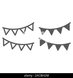 Holiday flags garland line and glyph icon, party and decoration, paper garland sign, vector graphics, a linear pattern on a white background, Stock Vector