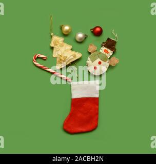 Santa Claus minimal concept. Christmas New Year flat lay. Stock Photo