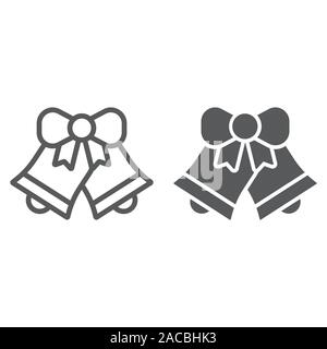 Christmas bell and glyph line icon, xmas and design, handbell sign, vector graphics, a linear pattern on a white background, Stock Vector