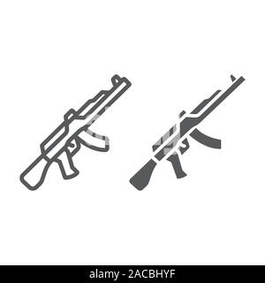AK47 line and glyph icon, rifle and military, machine gun sign, vector graphics, a linear pattern on a white background. Stock Vector