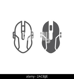 Gaming mouse line and glyph icon, game and device, computer mouse sign, vector graphics, a linear pattern on a white background. Stock Vector