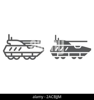 Armoured personnel carrier line and glyph icon, army and military, tank sign, vector graphics, a linear pattern on a white background. Stock Vector