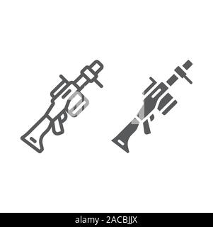 Grenade launcher line and glyph icon, weapon and rocket, bazooka sign, vector graphics, a linear pattern on a white background. Stock Vector