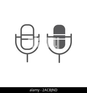Computer microphone line and glyph icon, sound and device, audio mic sign, vector graphics, a linear pattern on a white background. Stock Vector