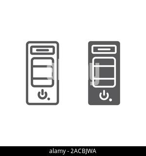 System unit line and glyph icon, hardware and device, case for the computer sign, vector graphics, a linear pattern on a white background. Stock Vector