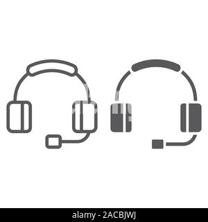 Headphones witn microphone line and glyph icon, technology and device, headset sign, vector graphics, a linear pattern on a white background. Stock Vector